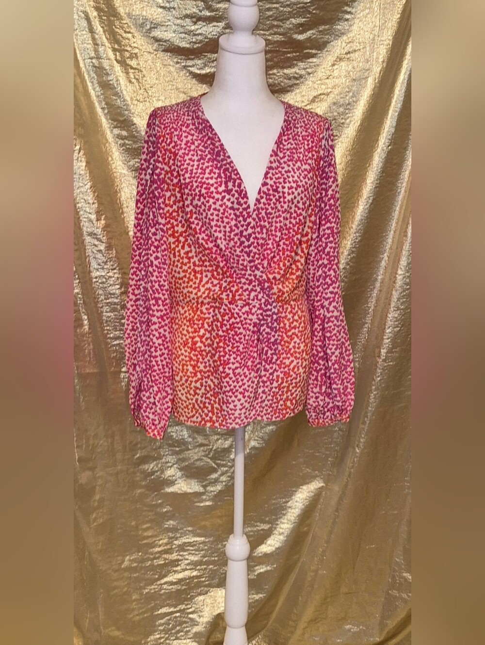 BCBG MaxAzria Pink and Orange Printed Wrap Blouse